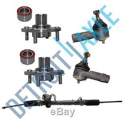 Power Steering Rack and Pinion + 2 Wheel Hub Bearing Assembly + 2 Outer Tie Rod